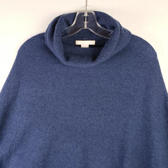 The Cashmere Project Knit Poncho Sweater Mock Neck 100% Cashmere Blue O/S - Picture 4 of 10